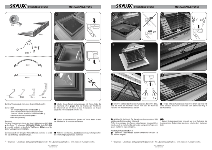 Skylux-Mounting Instructions Accessories-Insect screen skylights-German-13